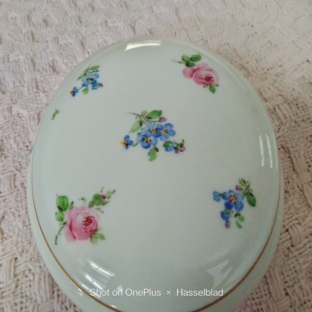 Vintage Meissen Hand painted Floral Porcelain Trinket Box